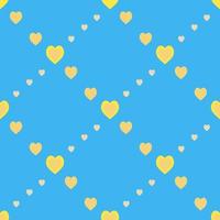 Seamless pattern with cute yellow hearts on blue background. Vector image.