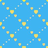 Seamless pattern with cute yellow hearts on blue background. Vector image.