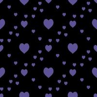 Seamless pattern with cute violet hearts on black background. Vector image.