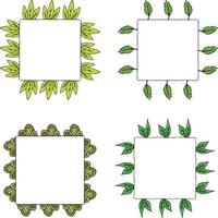 Four square frames with plant elements and green leaves. Isolated frames on white background for your design vector