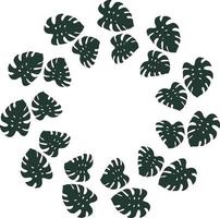 Round frame of horizontal dark leaves of monstera on white background. Isolated frame for your design. vector