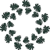 Round frame of horizontal dark leaves of monstera on white background. Isolated frame for your design. vector