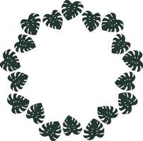 Round frame of vertical dark leaf of monstera on white background. Isolated frame for your design. vector