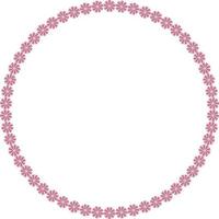 Round frame with positive pink flowers. Isolated wreath on white background for your design. Vector