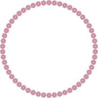 Round frame with positive pink flowers. Isolated wreath on white background for your design. Vector