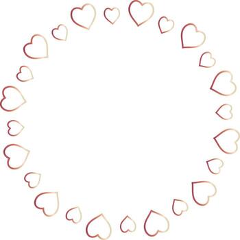 Round frame with exquisite gradient red hearts on white background. Vector image.