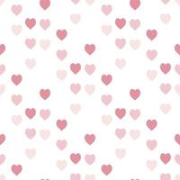 Seamless pattern with cute pink hearts on white background. Vector image.