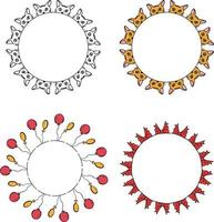 Four round frames with cats, balloons and bows. Isolated wreaths on white background for your design vector
