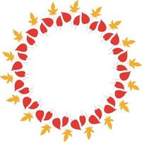 Round frame with cozy vertical red and orange leaves on white background. Isolated wreath for your design. vector