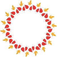 Round frame with cozy vertical red and orange leaves on white background. Isolated wreath for your design. vector