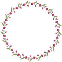 Round frame with horizontal lovely pink tulips on white background. Isolated frame of flowers for your design. vector