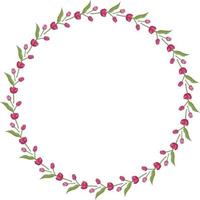 Round frame with horizontal lovely pink tulips on white background. Isolated frame of flowers for your design. vector