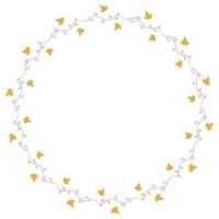Round frame with horizontal red decorative elements and little yellow leaves on white background. Isolated wreath for your design. vector