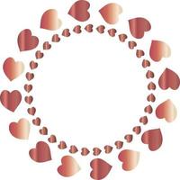 Round frame with gradient red hearts on white background. Vector image.