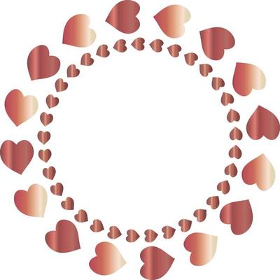 Round frame with gradient red hearts on white background. Vector image.
