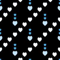 Seamless pattern with exquisite blue and white hearts on black background for plaid, fabric, textile, clothes, tablecloth and other things. Vector image.