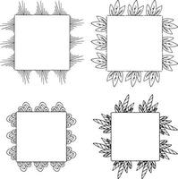 Four square frames of black and white decorative elements. Isolated frames on white background for your design vector