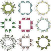 Nine different color round frames and square frames. Isolated frames on white background for your design vector