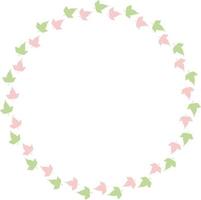 Round frame of cute pink and green  leaves. Isolated nature frame on white background for your design. vector