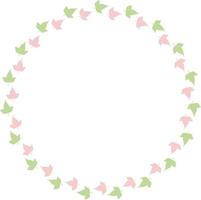 Round frame of cute pink and green  leaves. Isolated nature frame on white background for your design. vector