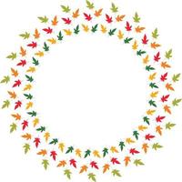 Round frame of vertical autumn  leaves. Isolated nature frame on white background for your design. vector