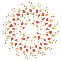 Round frame with different orange branches, yellow and red leaves on white background. Isolated wreath for your design. vector