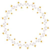 Round frame with horizontal little yellow leaves and decorative elements on white background. Isolated wreath for your design. vector