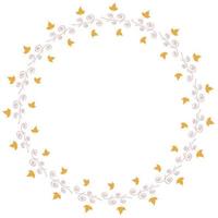 Round frame with horizontal little yellow leaves and decorative elements on white background. Isolated wreath for your design. vector