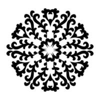 Round floral mandala with scrolls. Circular ornament in oriental style. Vector circular pattern. Black and white.