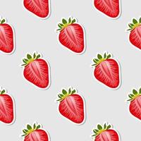 Ripe red strawberry halves seamless pattern. Red slices of strawberries on gray background. Seamless vector texture.