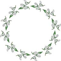 Round frame with horizontal lovely snowdrops on white background. Isolated vector flowers pattern for your design.