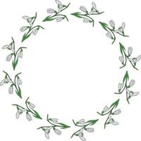 Round frame with horizontal lovely snowdrops on white background. Isolated vector flowers pattern for your design.