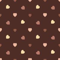 Seamless pattern in stylish light brown and yellow hearts on dark brown background for fabric, textile, clothes, tablecloth and other things. Vector image.