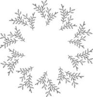 marco redondo de adorno de ramas en blanco y negro. marco aislado sobre fondo blanco para su diseño. vector