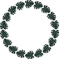 Round frame of horizontal dark leaf of monstera on white background. Isolated frame for your design. vector
