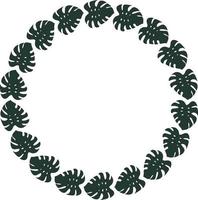 Round frame of horizontal dark leaf of monstera on white background. Isolated frame for your design. vector