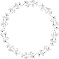 Round frame of horizontal lovely black and white poppies on white background. Isolated frame for your design. vector