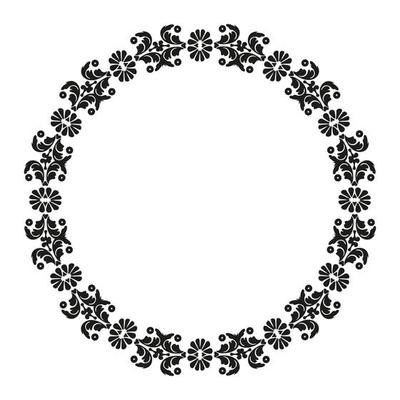 Damask circular pattern. Frame with decorative vintage floral elements. Black and white. Vintage frame.