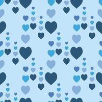 Seamless pattern with cute blue hearts on light blue background. Vector image.