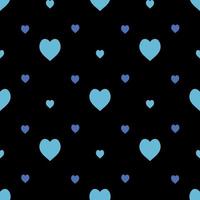Seamless pattern in stylish light and dark blue hearts on black background for fabric, textile, clothes, tablecloth and other things. Vector image.