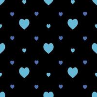 Seamless pattern in stylish light and dark blue hearts on black background for fabric, textile, clothes, tablecloth and other things. Vector image.