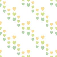 Seamless pattern with cute yellow and green hearts on white background. Vector image.