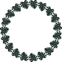 Round frame of vertical dark leaves of monstera on white background. Isolated frame for your design. vector