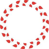 Round frame with horizontal red leaves on white background. Isolated wreath for your design. vector