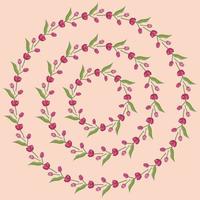 Background with round frames of pink tulips on light pink background. vector