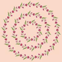 Background with round frames of pink tulips on light pink background. vector