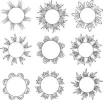 Nine round frames with decorative elements. Isolated wreaths on white background for your design vector