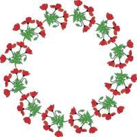 Round frame with colored horizontal poppies, poppy Bud and leaf. Isolated wreath of red flowers on white background for your design vector