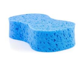 Blue sponge on white photo