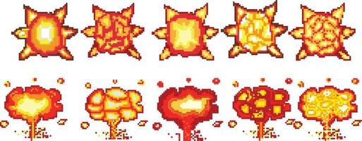 Printexplosion pixel art, Video game explosion animation flame pixel art. vector